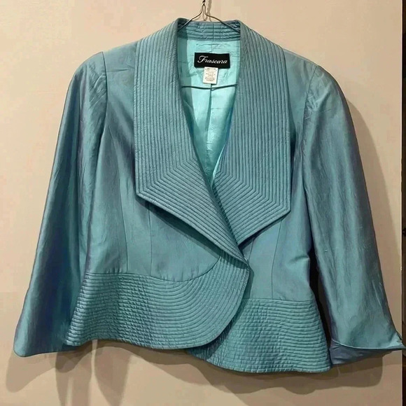 Vintage Frascara Blue 100% Silk Jacket - Picture 1 of 9